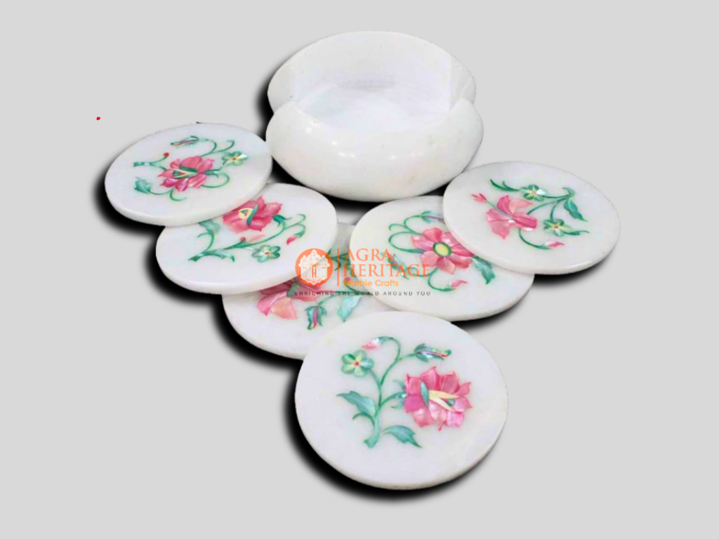 Rose Quartz Floral Tea Cup Coaster Set